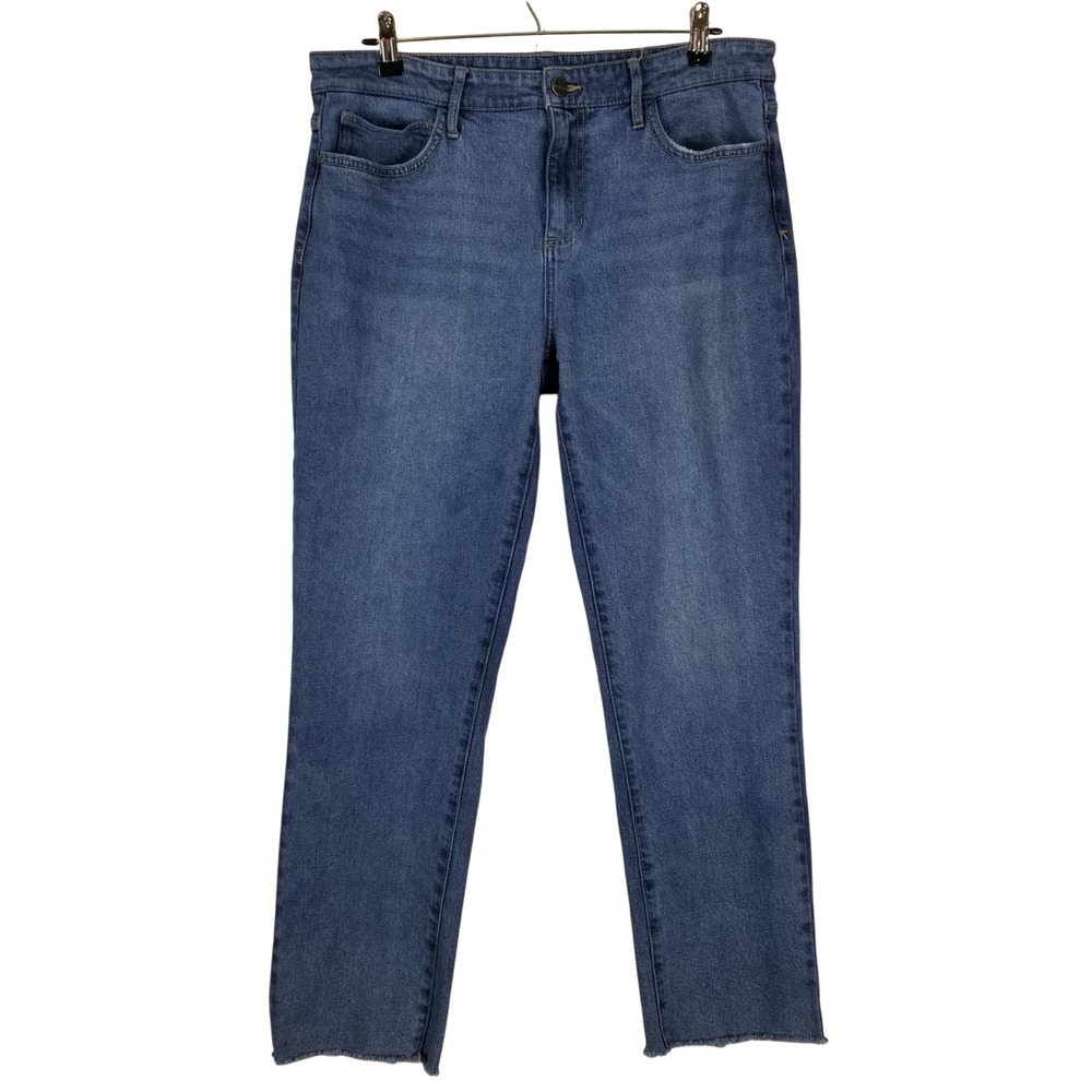 Sam Edelman The Kitten Straight Jeans Womens Sz 33 Blue Raw Hem Mid Rise Denim